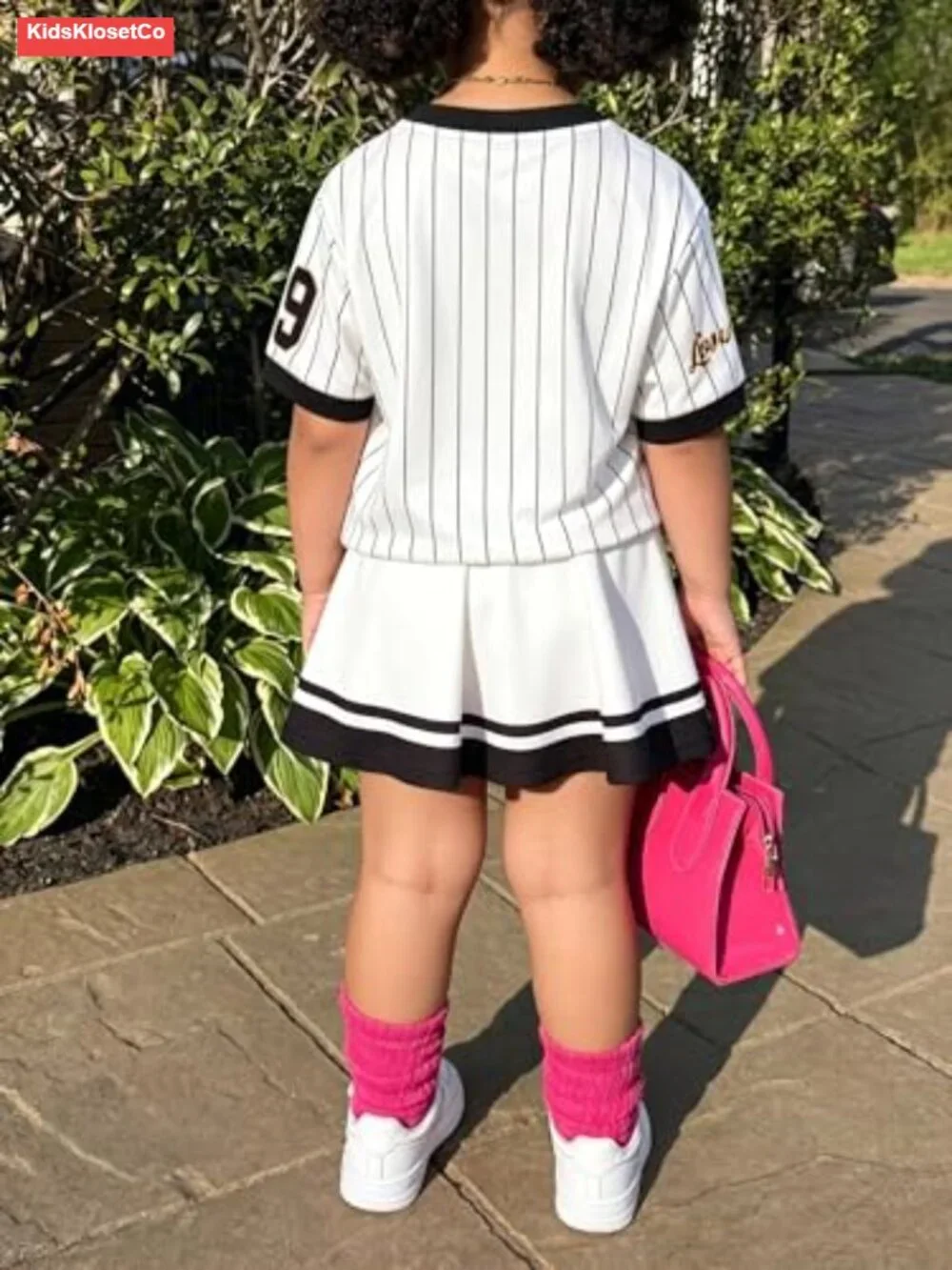 Girls 2 Piece Skirt Set Jersey Outfit Short Sleeve V Neck - Sizes 5-14